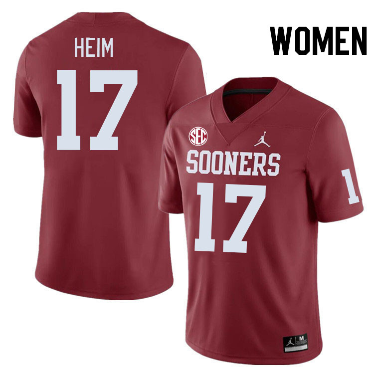 Women #17 Taylor Heim Oklahoma Sooners 2024 SEC Conference College Football Jerseys-Crimson